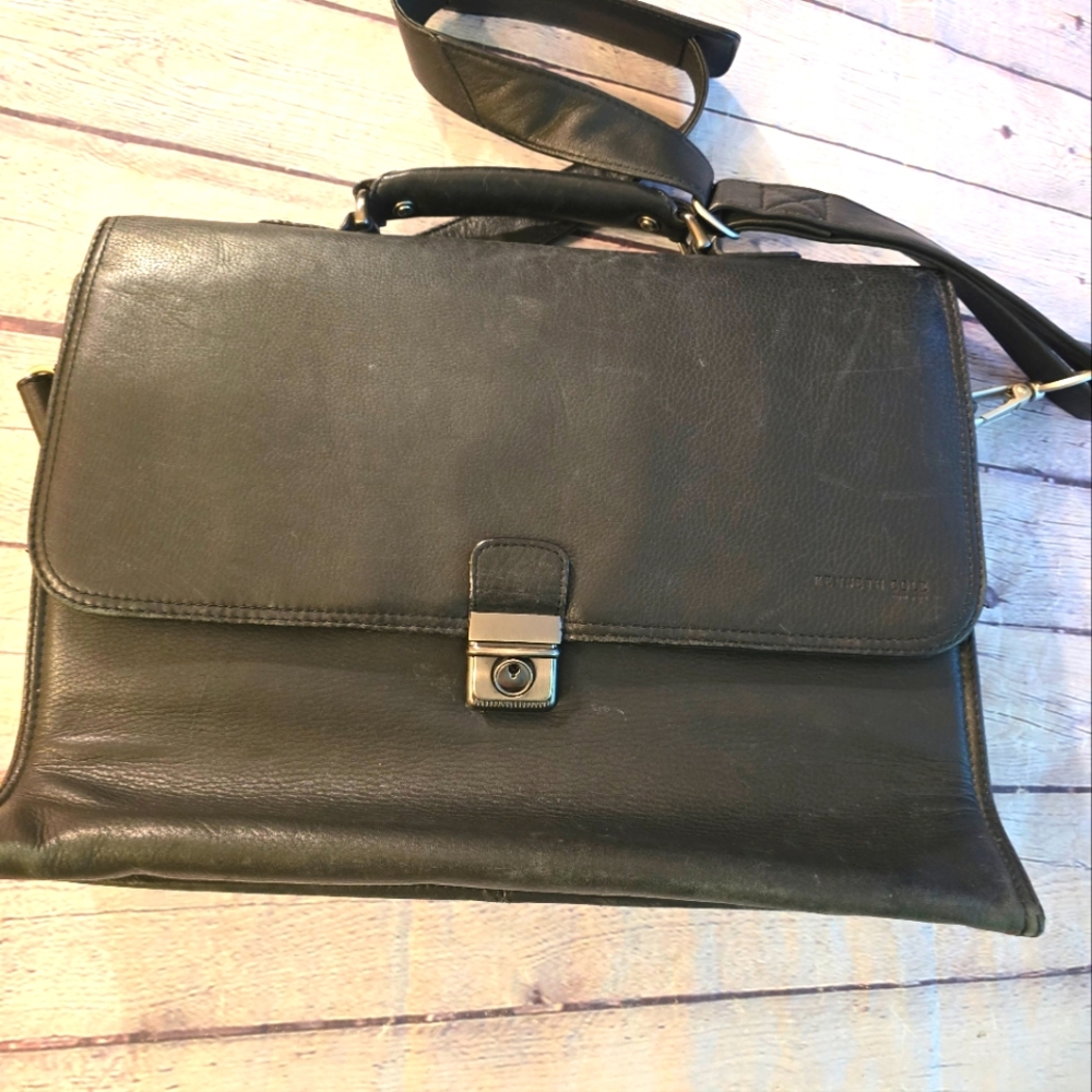 KENNETH COLE BLACK BRIEFCASE LAPTOP BAG LEATHER 13" HIGH 16" WIDTH 6"DEPTH